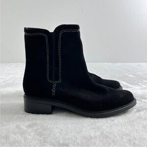 Clarks Women Black Suede Maye Zip Up Chelsea Boots Comfort Outdoor Casual Winter